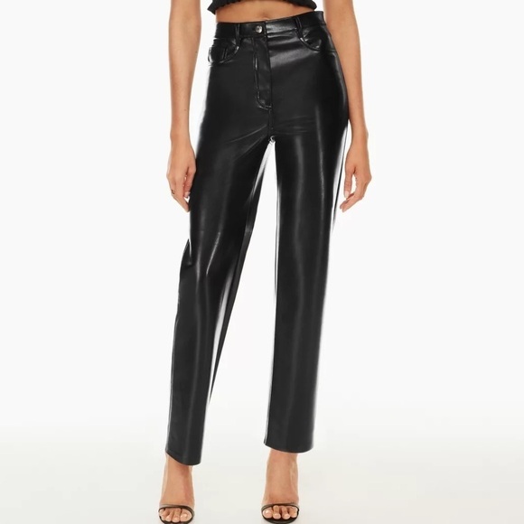 Aritzia Wilfred Melina Black Faux Leather Super High Rise Straight Leg Pants - Picture 6 of 7